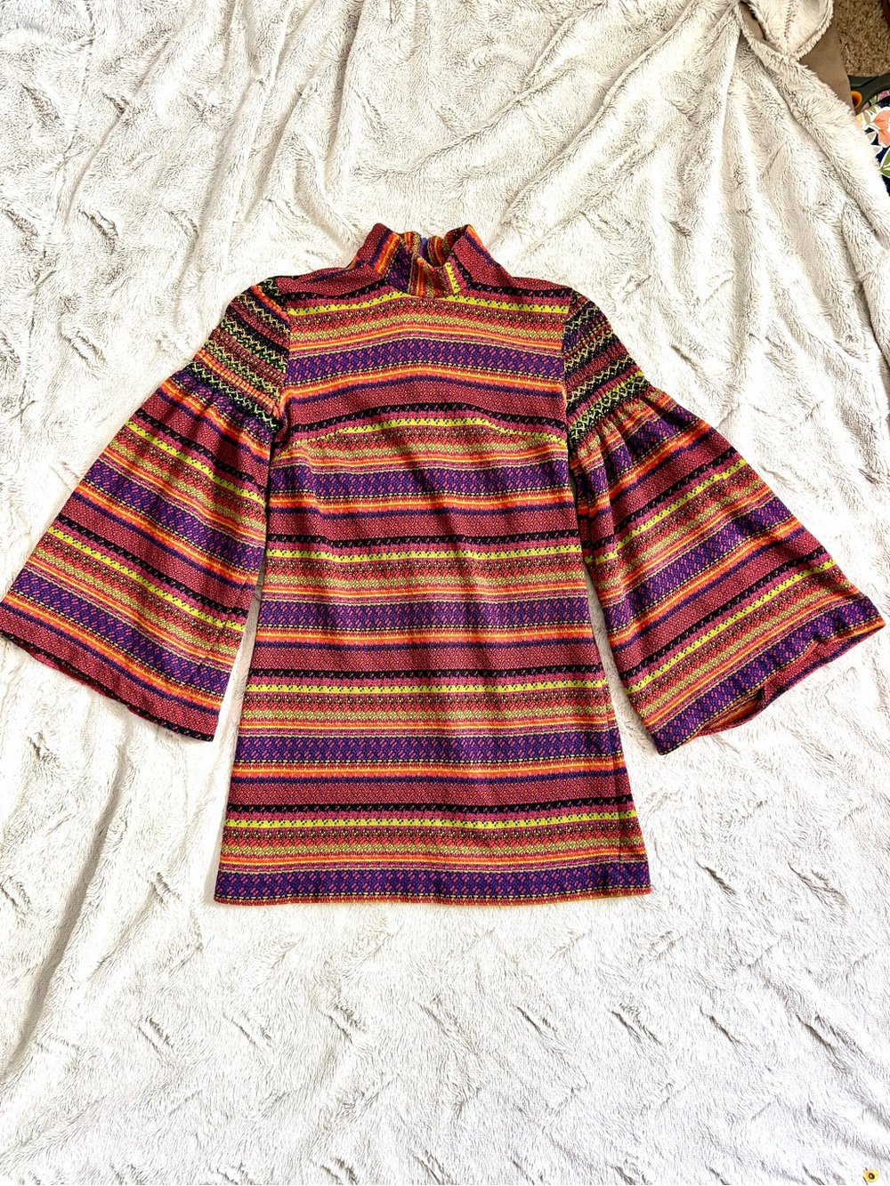 Vtg 70s Young Edwardian Arpeja Mod Psychedlic Stripe Bell Sleeve Tunic